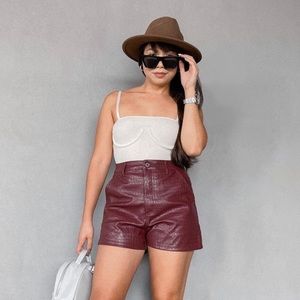 Missguided Maroon Faux Leather Shorts